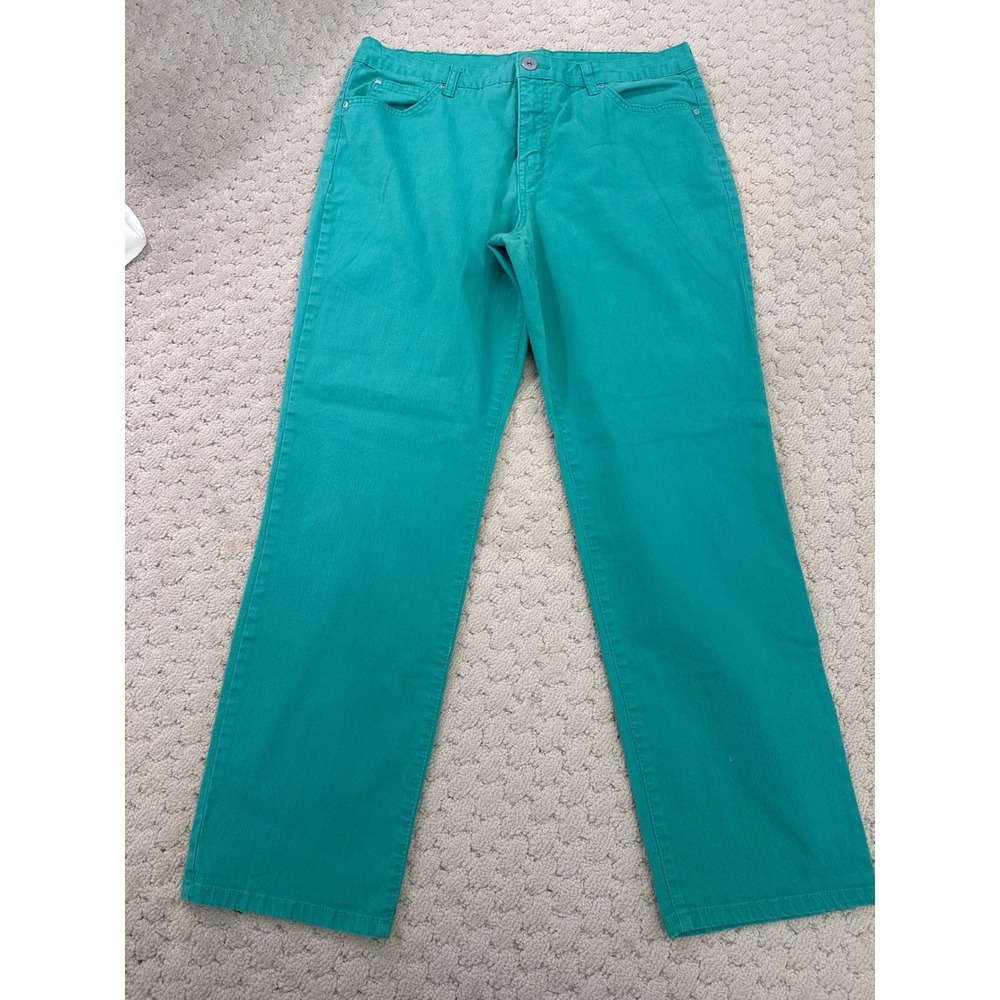 Bandolino Mandie Straight Leg Jeans Teal Green Size 16 Mid Rise Stretch Denim